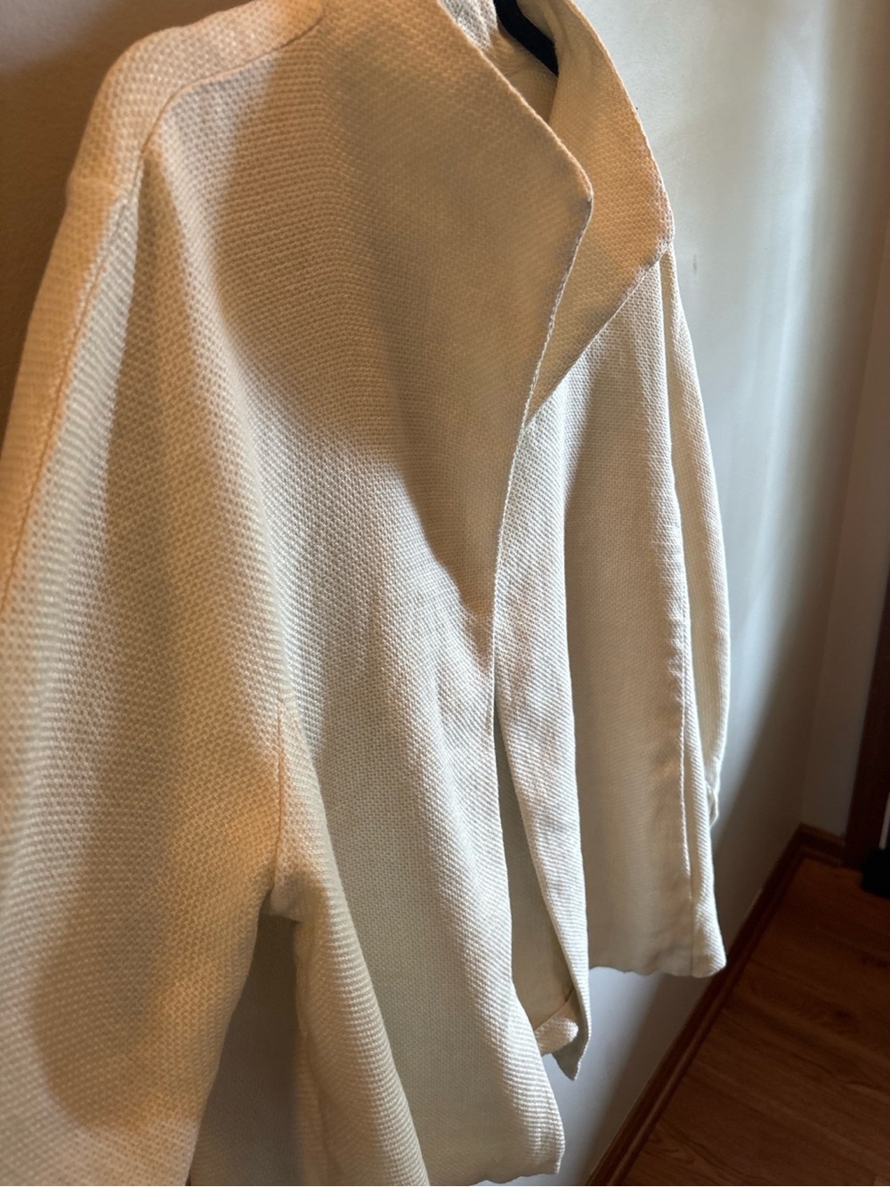Eileen Fisher Woman Petite A Ivory Textured Linen Cotton Open Front Jacket Pleat